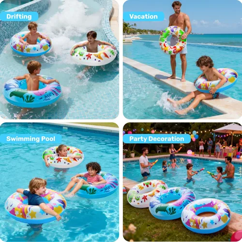 Vista 6 de JOYIN Paquete de 3 flotadores de piscina, tubo de piscina para niños anillos de natación tubos inflables, tubos de animales marinos de unicornio