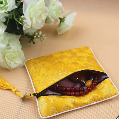 Vista 4 de EAVOQLB 16 unids tradicional brocado bolsa bordado bolsa joyería bolsa Shu Jin flecos cartera cremallera bolsa valor conjunto
