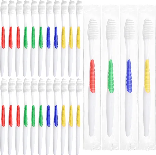 Vista 8 de Honeydak Paquete de 200 cepillos de dientes desechables a granel, de alta calidad, envueltos individualmente, multicolor, cerdas medianas y suaves