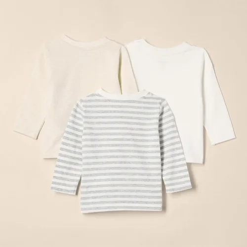 Vista 3 de Tienda Essentials Camisetas unisex de manga larga 100% algodón para bebés, paquete de 3