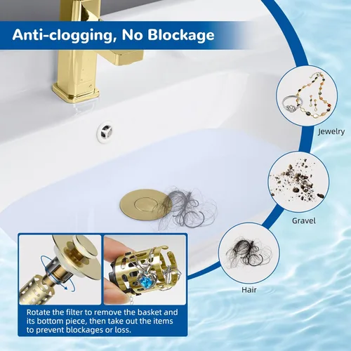 Vista 2 de Hibbent Colador de drenaje de lavabo de baño 3 en 1 mejorado, tapón universal desplegable con cesta de filtro de acero inoxidable extraíble atrapa