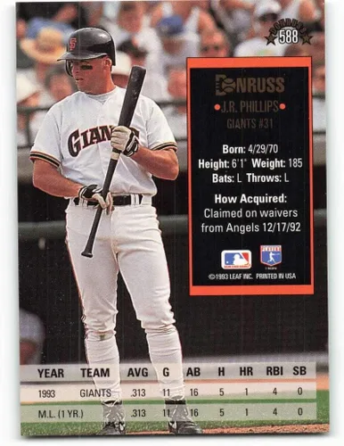 Vista 2 de 1994 Donruss #588 J.R. Phillips NM-MT San Francisco Giants Baseball San Francisco Giants