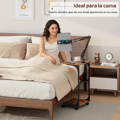 Vista 2 de Soporte de piso para tableta Kindle iPad con mesa auxiliar en forma de C, altura de ángulo ajustable, soporte para iPad Tablet Kindle para cama