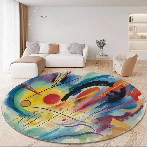 Vista 12 de Bath Mat Round Rug 2 ft, Boho Sun Line Mandala Washable Circular Rugs, Non Slip Absorbent Beige Circle Area Carpet for Kitchen Living Room Bedroom