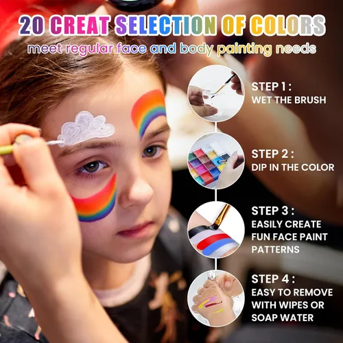 Vista 3 de SOVONCARE Kit profesional de pintura facial a base de aceite, juego de maquillaje de Halloween de 20 colores, kit de pintura facial profesional