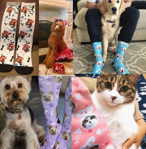 Vista 6 de Calcetines personalizados con foto familiar para hombres y mujeres, carga tu imagen familiar única y memorable