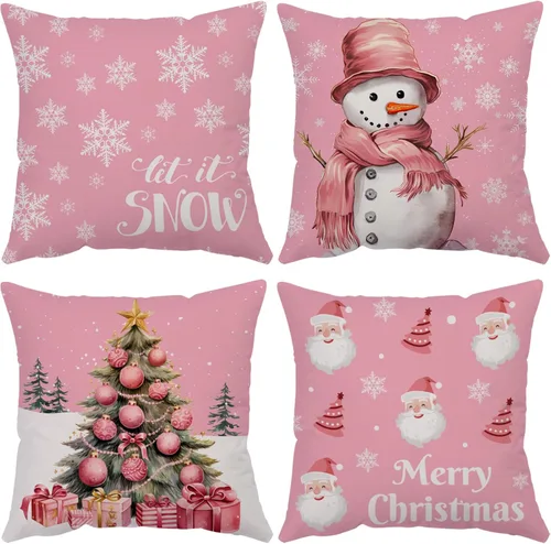 Vista 17 de Juego de 4 fundas de almohada de Navidad de 12 x 12 pulgadas, fundas de almohada de terciopelo de Navidad, fundas de almohada doradas y rojas