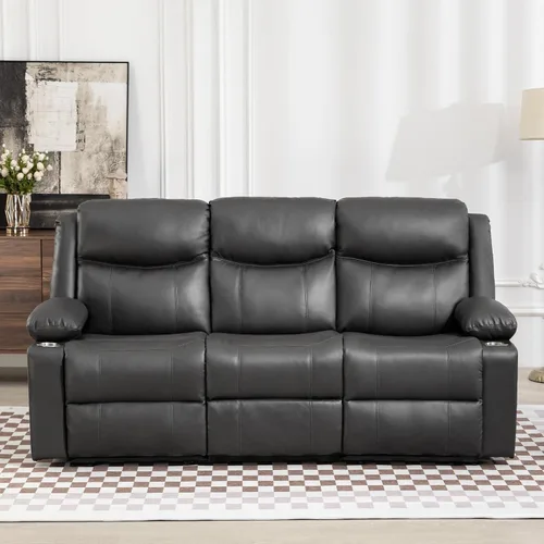 Vista 14 de Sofá reclinable de dos plazas con consola, color azul Manual Recliner Loveseat with Phone Holders, Storage Drawer, Cup Holders, Side Pockets, Dual