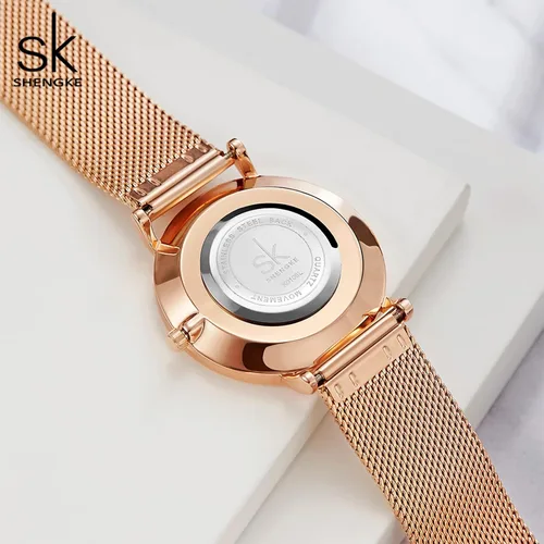 Vista 4 de SHENGKE Reloj analógico de lujo para mujer, resistente al agua, a la moda, casual, para mujer, Relogio Feminino