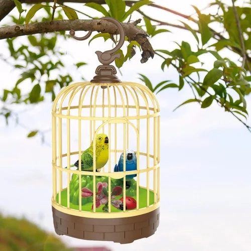 Vista 4 de Canto canto pájaro en jaula realista sonido activado chirrido - verde y azul