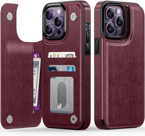 Vista 144 de LETO para iPhone 15 Pro Funda tipo cartera - Tapa tipo folio con patada - Diseños de moda - Tarjetero - Funda protectora para mujeres y niñas - 6.1