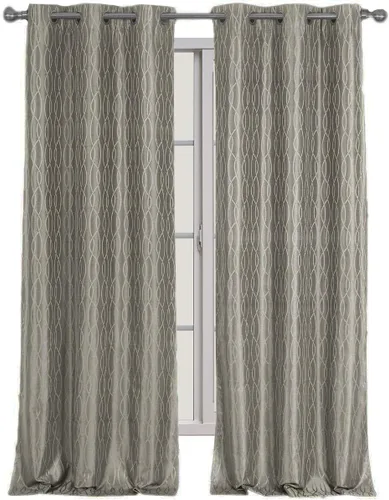 Vista 9 de sheetsnthings Voyage - Juego de 2 cortinas opacas con aislamiento térmico jacquard, 76 pulgadas de ancho x 84 pulgadas de largo, color plateado Plata