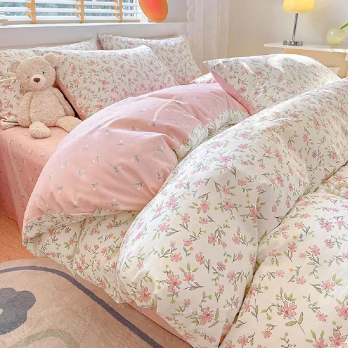Vista 53 de Juego de funda de edredón con diseño floral, tamaño individual, color rosa y blanco, estampado de flores, estilo jardín, de algodón, estético