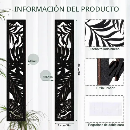 Vista 2 de Blulu 5 piezas de arte de pared de madera hueca para decoración de pared, paneles de madera para decoración del hogar, dormitorio, sala de estar