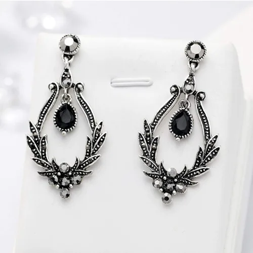 Vista 5 de Pendientes de aro con forma de gota y colgante, diseño vintage de flores huecas con diamantes de imitación, regalo para mujeres, adolescentes