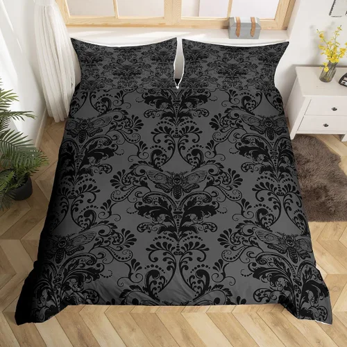Vista 19 de Erosebridal Juego de ropa de cama gótica de damasco para adultos, funda de edredón victoriana antigua, tamaño individual, funda de edredón gótica