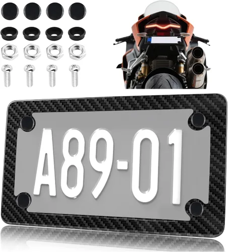 Vista 8 de Kit de marcos para matrícula de motocicleta, soporte de marco de matrícula de motocicleta de acero inoxidable con patrón de fibra de carbono