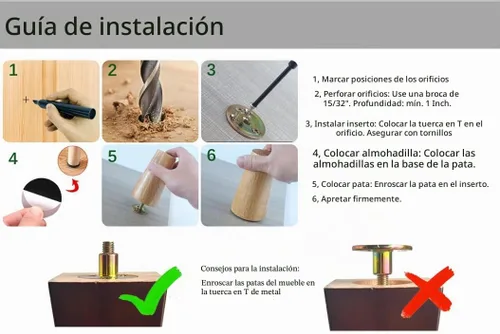 Vista 2 de Maricome Patas de Moño Negras de 2 Pulgadas para Muebles Juego de 4 Patas Redondas de Sofá Otomano con Perno M8 Preperforado Negro