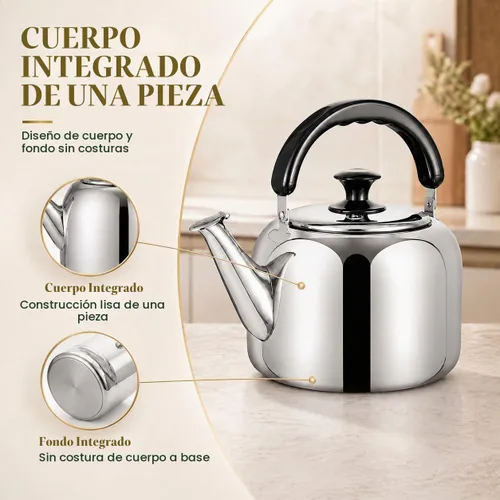 Vista 4 de Tetera Silbante para Estufa, de Grado Alimentario de Acero Inoxidable 316, Hervidor de Agua Rápido, Tetera de Cocina con Mango Ergonómico, Capacidad