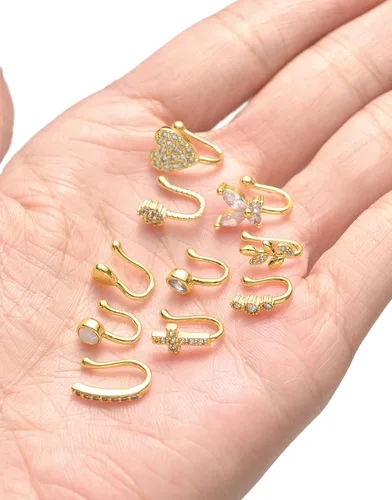 Vista 6 de Akeoqi 16-24 piezas de imitación africana para la nariz, anillo de nariz con incrustaciones de circonita cúbica, anillo de nariz