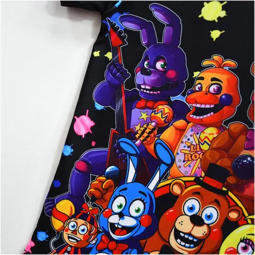 Vista 4 de Fan Desen Conjunto de camisa y pantalones cortos de Freddy para niños, disfraz de dibujos animados para niños de 5 a 12 años