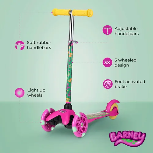 Vista 2 de Patinete para niños, auto equilibrio de 3 ruedas, ruedas LED iluminadas Barney