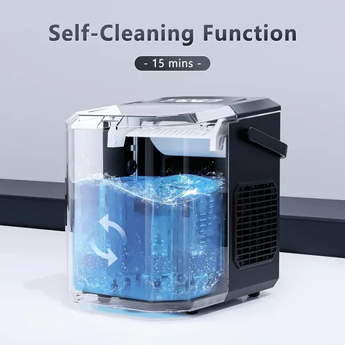 Vista 5 de Antarctic Star Máquina portátil de hielo para encimera con asa, máquinas de autolimpieza, 26 libras/24 horas, 9 cubos listos en 6 minutos, hielo S/L