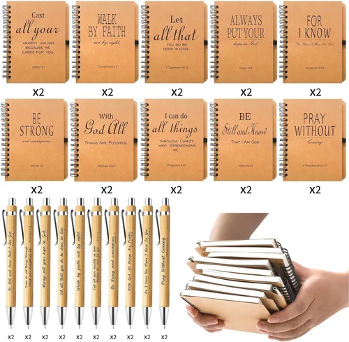 Vista 2 de 40 piezas/20 juegos de regalos cristianos, a granel, versículo de la Biblia, cuaderno en espiral y bolígrafo de oración, diario de oración