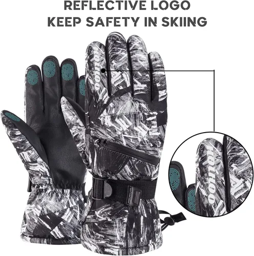 Vista 3 de Guantes de esquí Guantes de invierno impermeables para snowboard para hombres y mujeres, compatibles con pantallas táctiles, cálidos por debajo