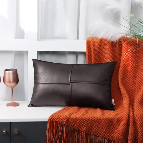 Vista 98 de BRAWARM Fundas de Almohada Decorativas de Cuero Sintético 12 X 20 Pulgadas, Fundas de Almohada Lumbar de Cuero Naranja Paquete de 2, Almohadas