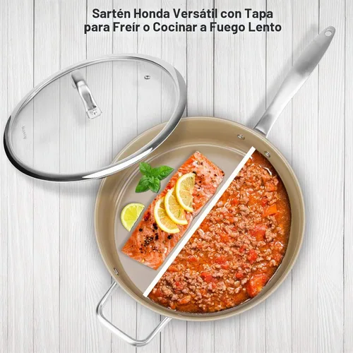 Vista 6 de duxtop Sartén antiadherente de cerámica con tapa, sartén profunda de 5.5 Marrón