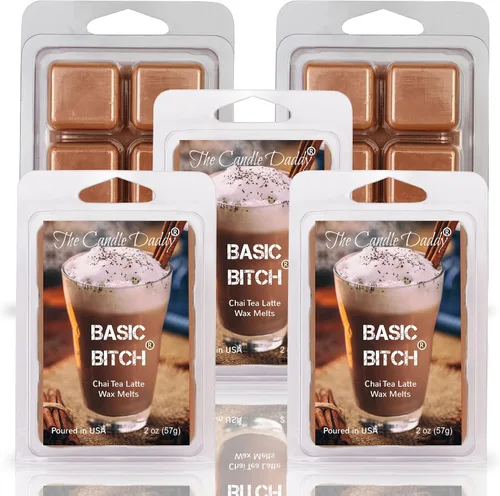 Vista 4 de The Candle Daddy Basic Bitch - Chai Tea Latte - Cera perfumada para derretir - 1 paquete - 2 onzas - 6 cubos de canela