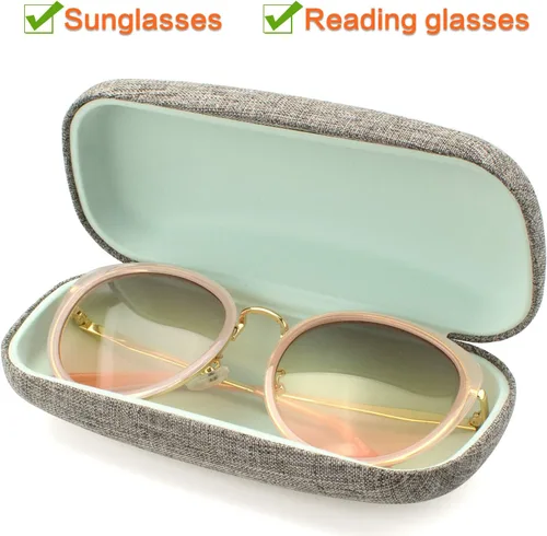 Vista 2 de Vemiss Estuche rígido para gafas con tela de lino, protector para lentes de sol, estuche grande para gafas
