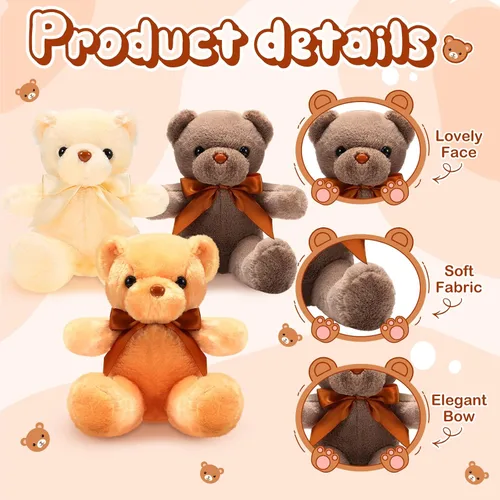 Vista 3 de HyDren 18 piezas de animales de peluche de oso a granel de 12 pulgadas, osos de felpa suave a granel, juguetes para niñas, niños, graduación, marrón