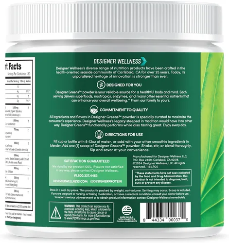Vista 7 de Designer Wellness, Designer Greens Superfood en polvo con prebióticos, probióticos, antioxidantes y soporte para la desintoxicación, 30 porciones