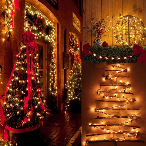 Vista 3 de BrizLabs Luces de Navidad transparentes, 50 unidades, luces incandescentes blancas cálidas, mini cadena de luz conectable, luces de árbol de Navidad