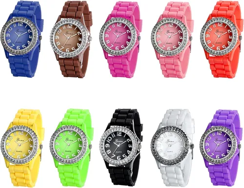 Vista 2 de Avaner Reloj de pulsera con diamantes de imitación de silicona analógico para mujer