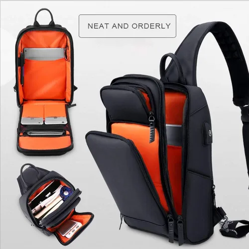 Vista 2 de YUKABAN Bolso bandolera bandolera con puerto de carga USB, resistente al agua, para hombres y mujeres, Negro -, Ciclismo