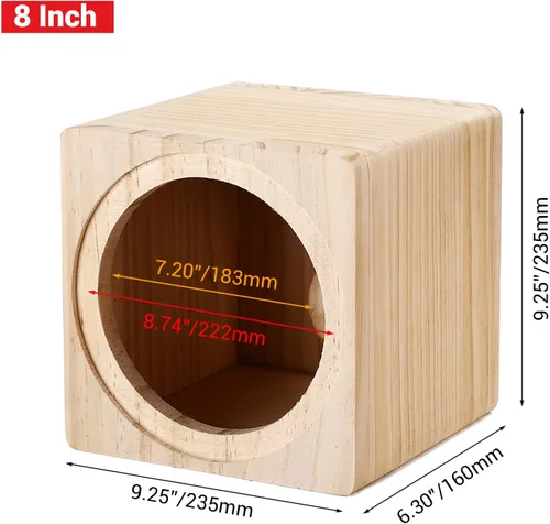 Vista 2 de Facmogu - Caja de altavoz de madera con puerto de 8 pulgadas, caja de madera maciza sin ventilación Empty Wooden Speaker Box with Grill Cover &