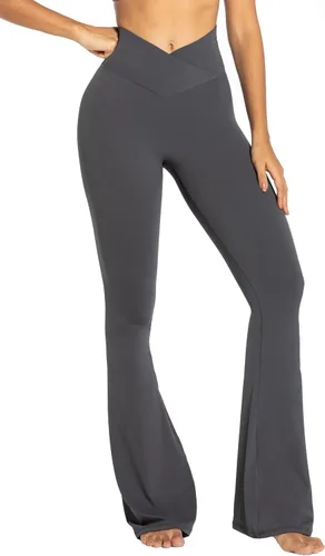 Vista 5 de Sunzel - Leggings acampanados para mujer, sin costuras frontales, pantalones de yoga con control de abdomen, cintura alta cruzada, 28303234 pulgadas