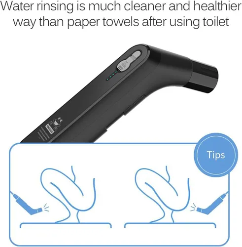 Vista 6 de Bidé portátil para viajes con modos de presión de agua suave y fuerte, bidé de viaje recargable USB-C, tanque de agua grande de 2.3 L para uso Negro