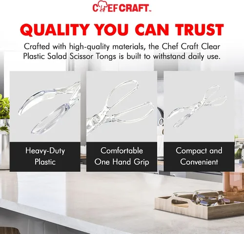 Vista 6 de Chef Craft Pinzas de tijera de ensalada premium, 11.25 pulgadas, transparentes