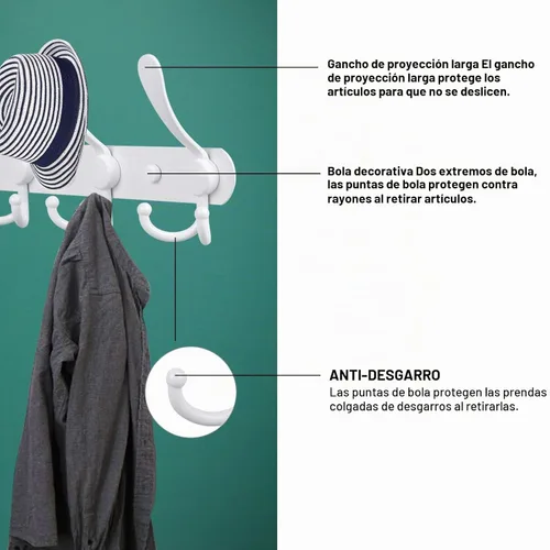 Vista 3 de Perchero de pared con 5 ganchos de tres puntas, de PHINGEER, resistente, de acero inoxidable con gancho, decorativo, para colgar abrigos, chaquetas