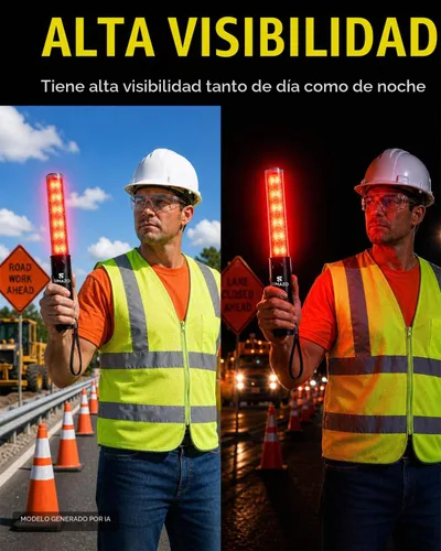 Vista 3 de Varita de Tráfico Recargable de 10 Pulgadas, Bastón de Control de Tráfico Rojo con LED Blanco en la Parte Superior, Varita de Marshalling Aéreo