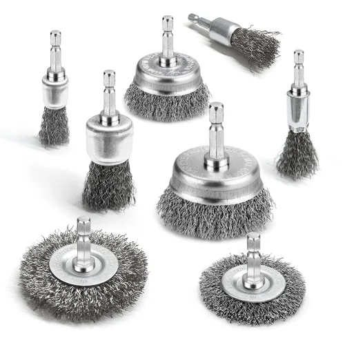 Vista 8 de Cepillo de rueda prensado de alambre de acero inoxidable de 5 pulgadas con orificio de 5/8 pulgadas para amoladora angular, limpieza y pulido