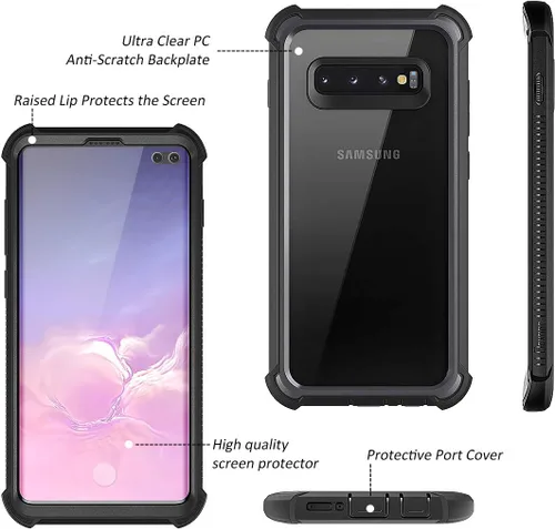 Vista 2 de Dexnor Funda para Galaxy S10 Plus con protector de pantalla, transparente, resistente, de cuerpo completo, a prueba de golpes, parte trasera dura