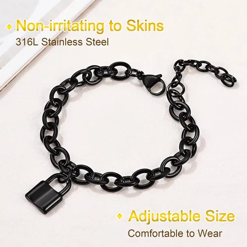 Vista 4 de FOCALOOK Pulseras de cadena de eslabones para mujer pulseras personalizables chapadas en oro de 18 quilates pulsera con dije de bloqueo de cadena