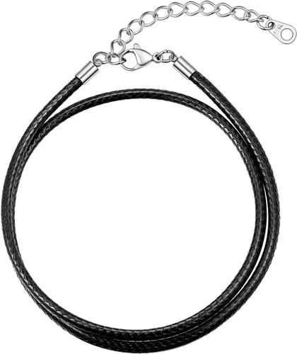 Vista 23 de U7 - Collar de cordón de cuero con cierre de acero inoxidable personalizable/negro, cadena de cuerda de cera tejida impermeable de color a. 2MM