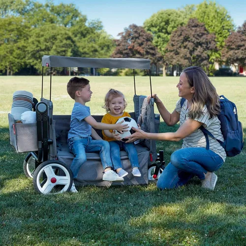 Vista 8 de Radio Flyer Odyssey Stroll N Wagon plegable con bolsa de almacenamiento, gris claro