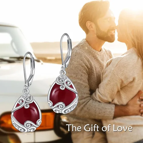 Vista 210 de Aretes colgantes con forma de lágrima de filigrana de piedra lunar de plata de ley 925 con cierre de palanca para mujer, regalos de joyería